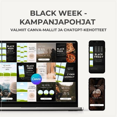 Esittelykuva 1 Black Week kampanjapohjat Canva-mallit ja ChatGPT kehotteet HANiCreative